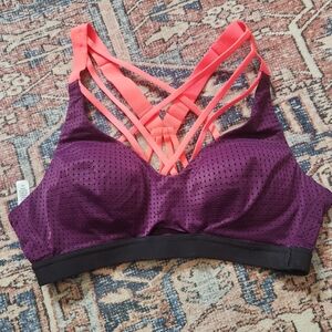 Victoria's Secret purple & coral strappy sports bra, 34 A